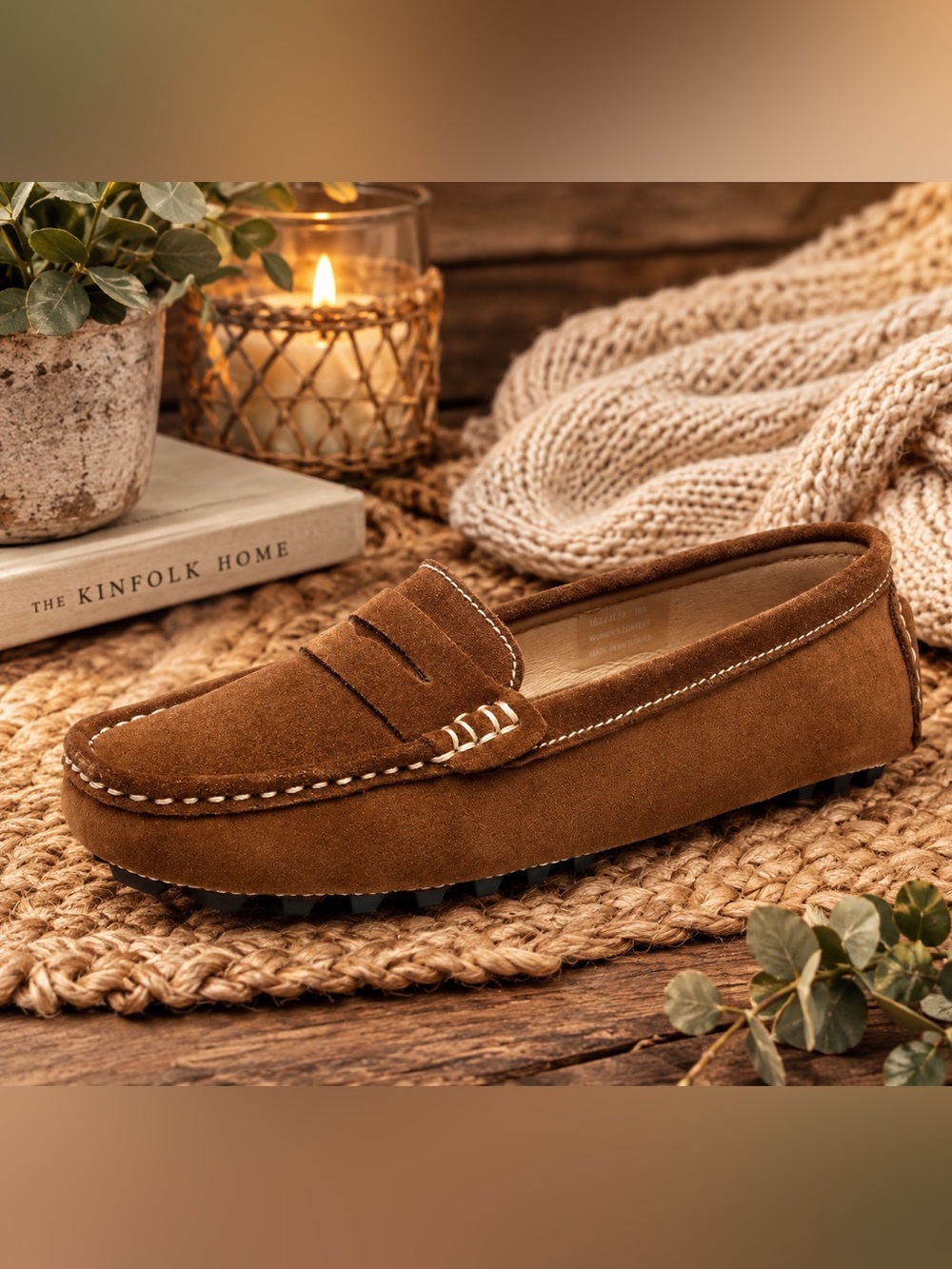 Osslue Suede Leather Penny Loafers Moccasins in Chestnut Brown Size 10